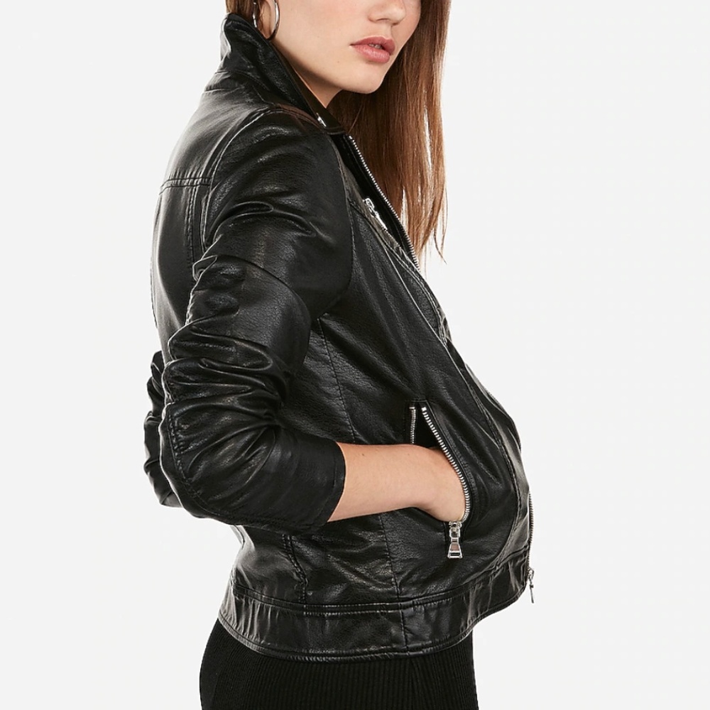 NWT Vegan Leather Removable Hoodie Zip Mot… - Picture 4 of 5